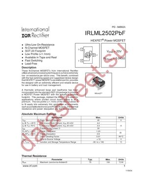 IRLML2502TRPBF datasheet  